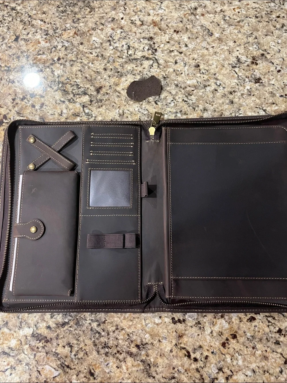 Brown Leather Laptop/iPad Portfolio with Front Zip Pocket